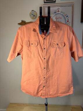 Wrangler Men's Large Flex for Comfort Short Sleeve Button Down Shirt Orange